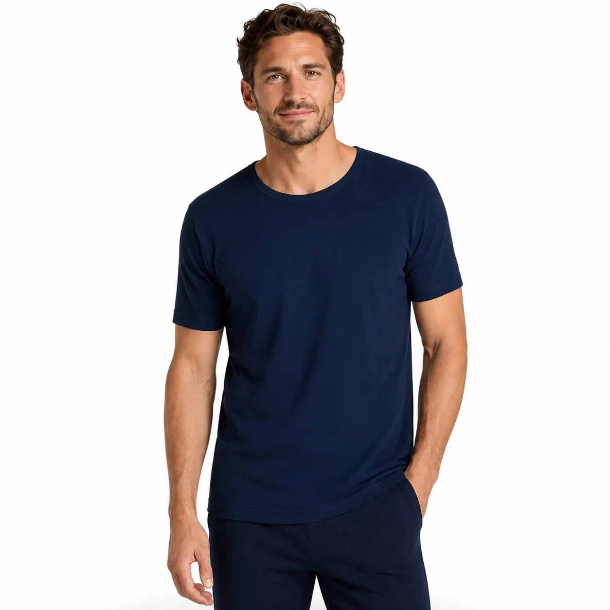 Mens Thermal Short Sleeve Top Cotton Blend Baselayer Underwear T Shirt - Navy - XL