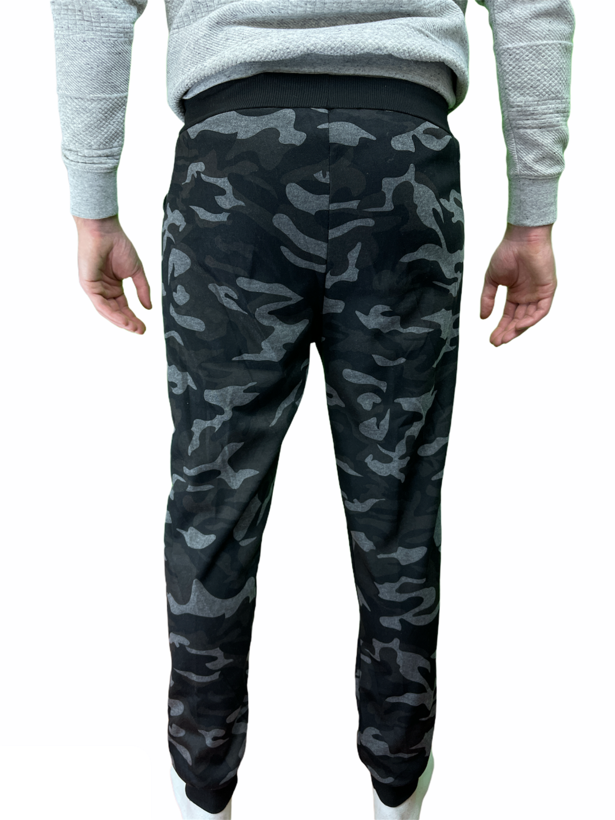 Mens Camouflage Track Pants Fleece Lined Jogger Camo Sweatpants Trackies - Black/Grey - Small/Medium V563-SLIMARMY-CAMO-BLK-S_M