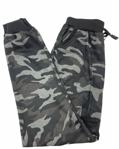 Mens Camouflage Track Pants Fleece Lined Jogger Camo Sweatpants Trackies - Black/Grey - Small/Medium V563-SLIMARMY-CAMO-BLK-S_M