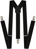 Mens Suspenders Braces Adjustable Strong Clip On Elastic Formal Wedding Slim - Black V563-SLIMSUSPENDERS-BLK