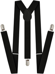 Mens Suspenders Braces Adjustable Strong Clip On Elastic Formal Wedding Slim - Black V563-SLIMSUSPENDERS-BLK