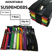 Mens Suspenders Braces Adjustable Strong Clip On Elastic Formal Wedding Slim - Black/Yellow Check V563-SLIMSUSPENDERS-BLKYLWCHK