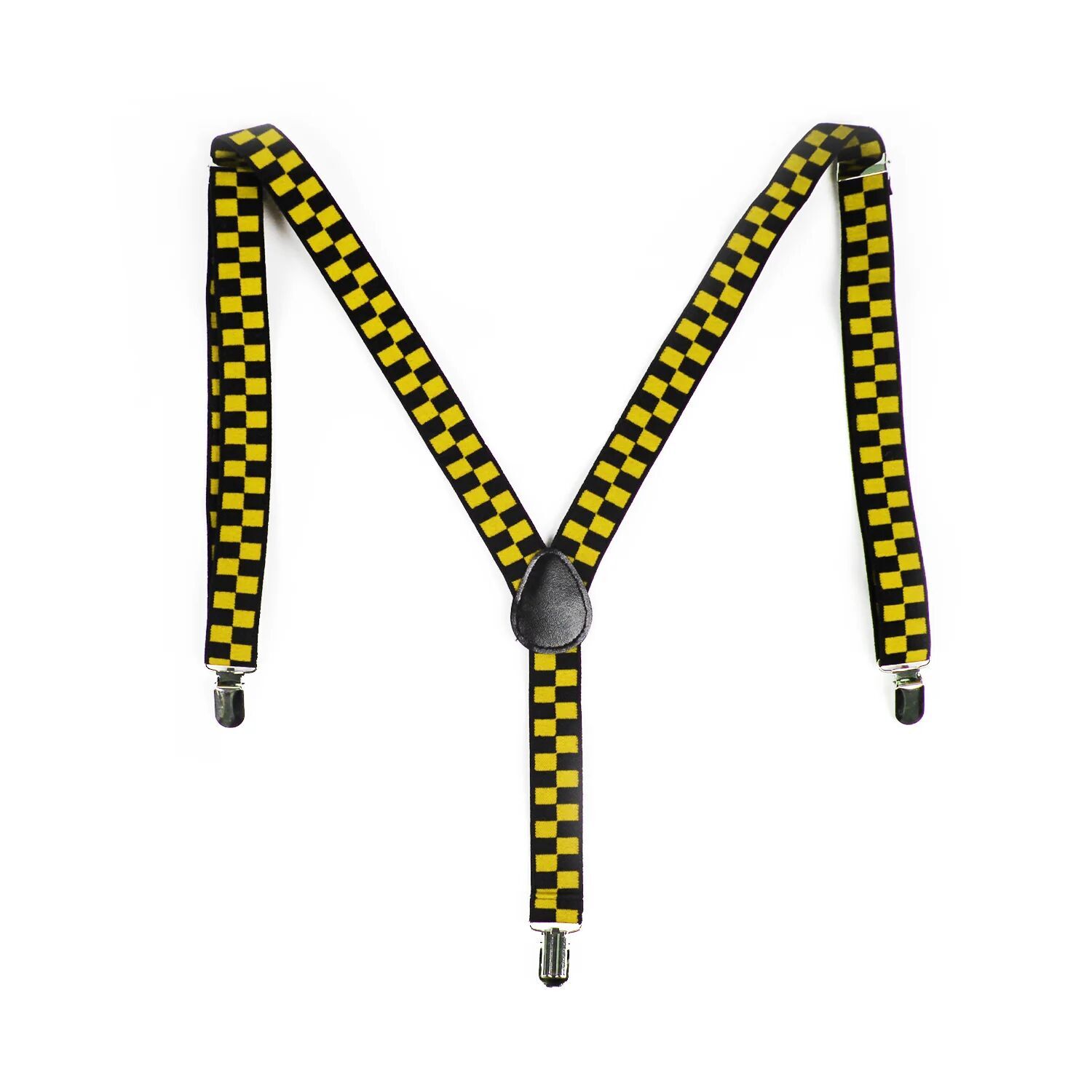 Mens Suspenders Braces Adjustable Strong Clip On Elastic Formal Wedding Slim - Black/Yellow Check V563-SLIMSUSPENDERS-BLKYLWCHK