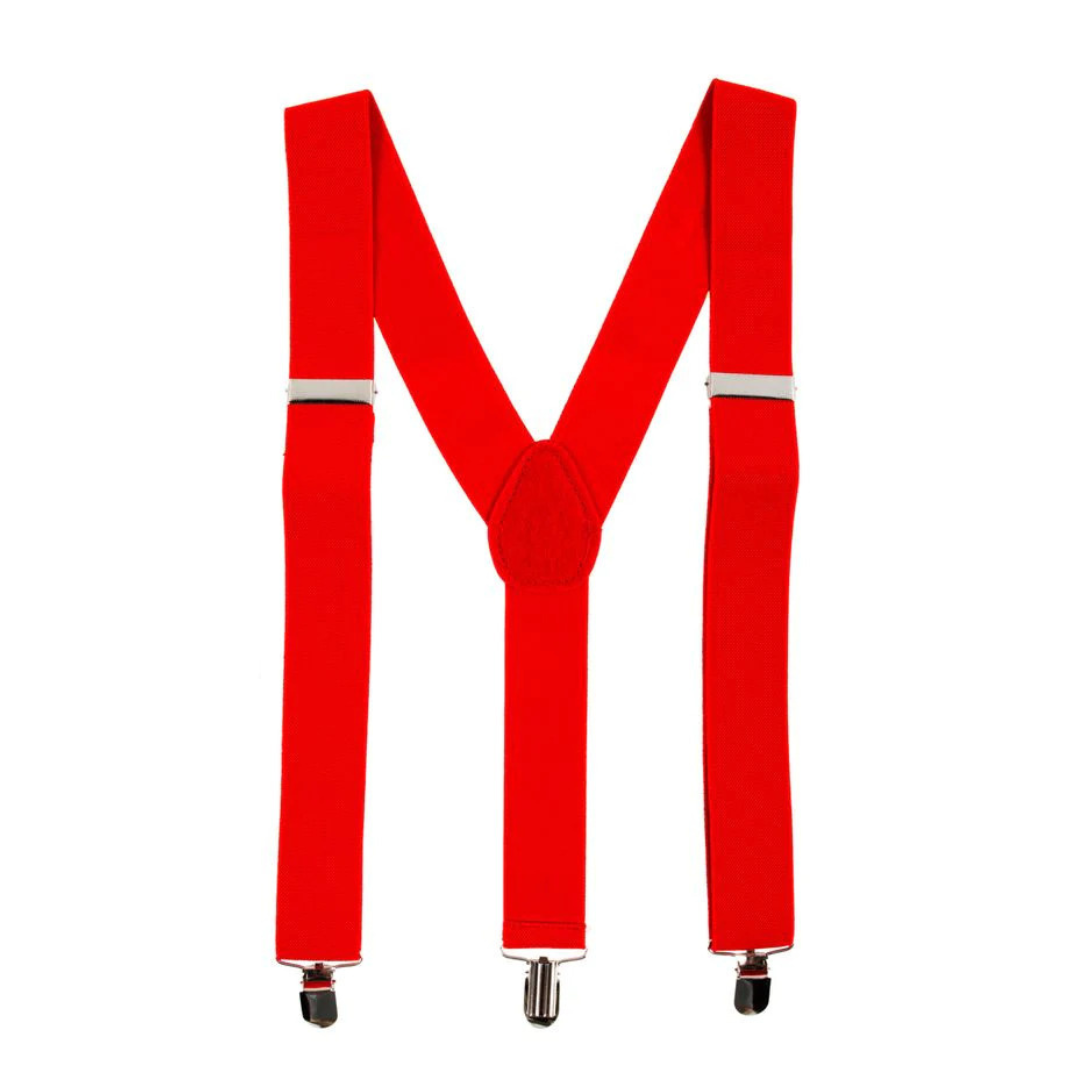 Mens Suspenders Braces Adjustable Strong Clip On Elastic Formal Wedding Slim - Red V563-SLIMSUSPENDERS-RED