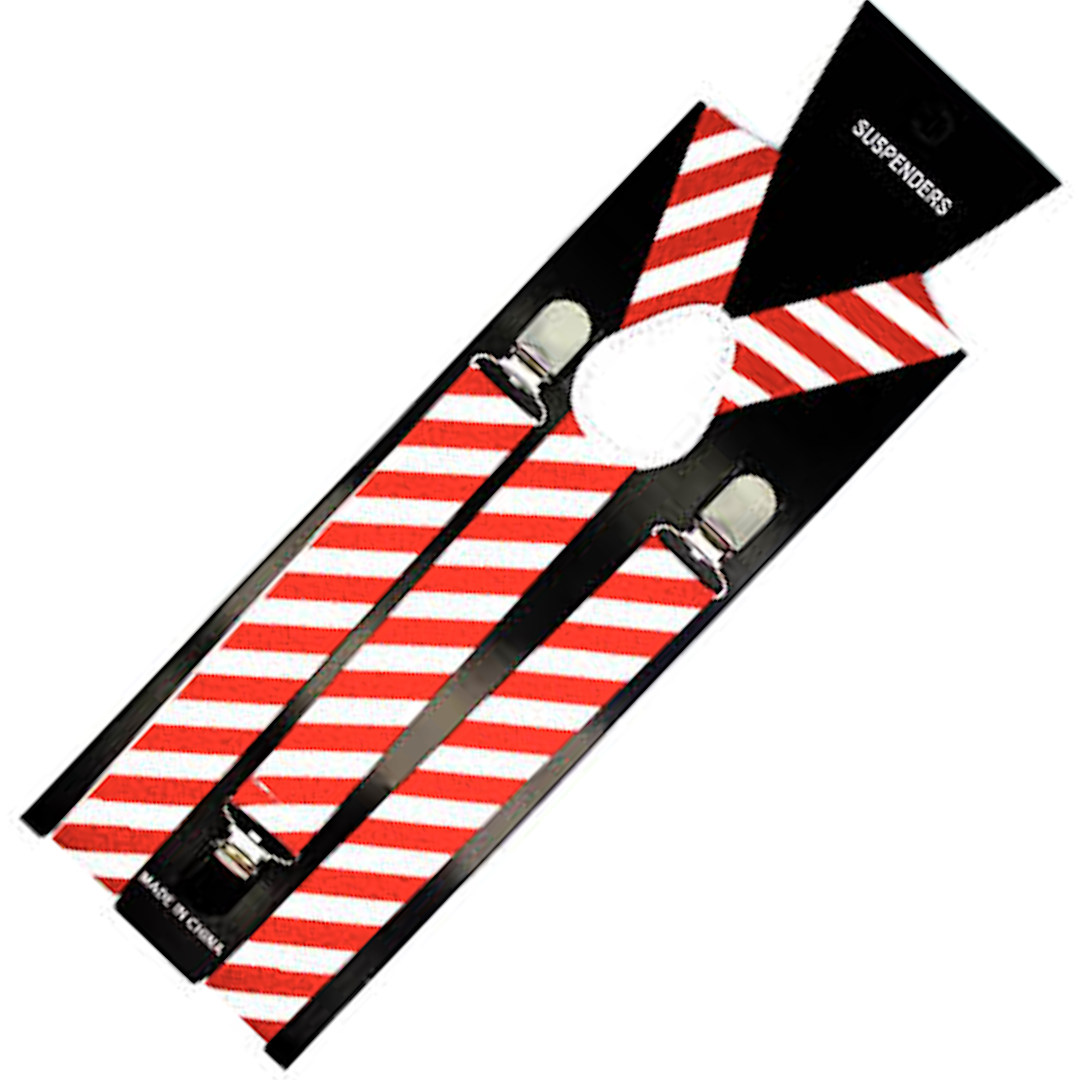 Mens Suspenders Braces Adjustable Strong Clip On Elastic Formal Wedding Slim - Red/White Diagonal Stripes V563-SLIMSUSPENDERS-REDWHTDIA