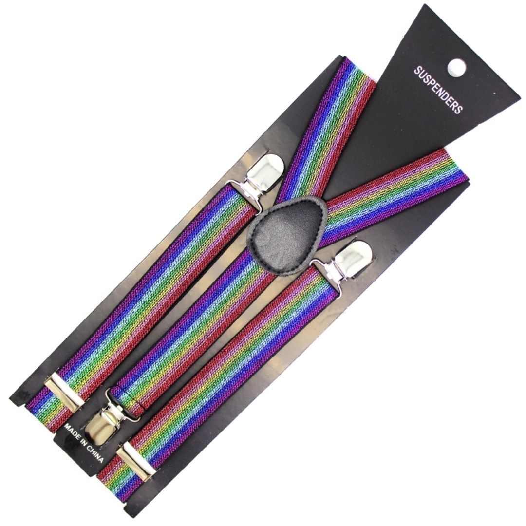 Mens Suspenders Braces Adjustable Strong Clip On Elastic Formal Wedding Slim - Rainbow (Glitter) V563-SLIMSUSPENDERS-RNBWGLIT