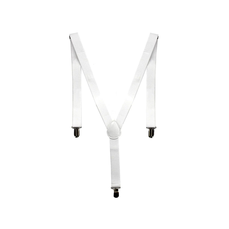 Mens Suspenders Braces Adjustable Strong Clip On Elastic Formal Wedding Slim - White V563-SLIMSUSPENDERS-WHT