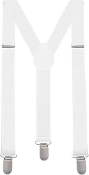 Mens Suspenders Braces Adjustable Strong Clip On Elastic Formal Wedding Slim - White V563-SLIMSUSPENDERS-WHT
