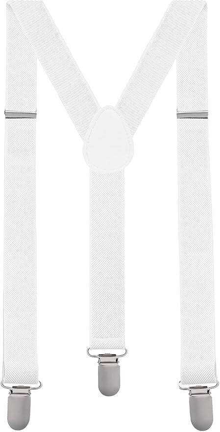 Mens Suspenders Braces Adjustable Strong Clip On Elastic Formal Wedding Slim - White V563-SLIMSUSPENDERS-WHT