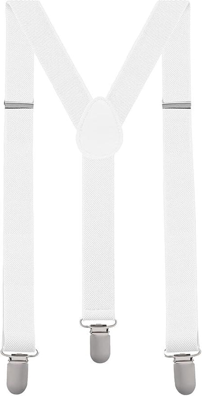 Mens Suspenders Braces Adjustable Strong Clip On Elastic Formal Wedding Slim - White V563-SLIMSUSPENDERS-WHT
