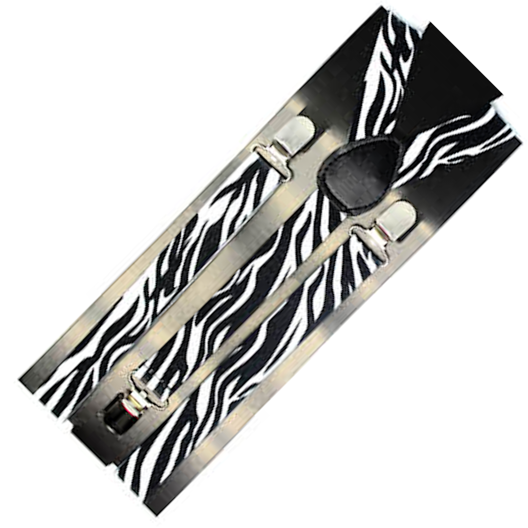 Mens Suspenders Braces Adjustable Strong Clip On Elastic Formal Wedding Slim - Zebra V563-SLIMSUSPENDERS-ZEB