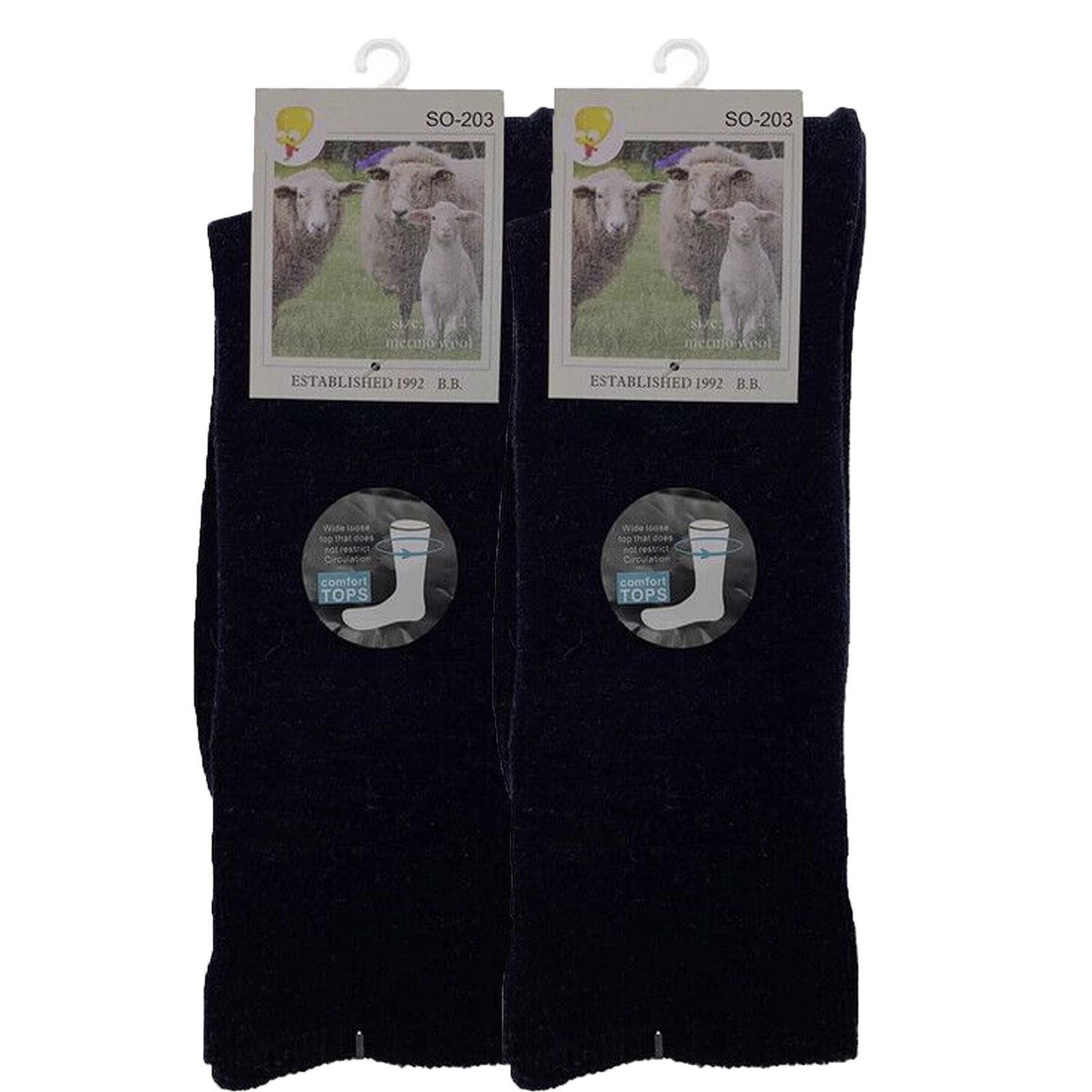 Merino Wool Mens Thermal Diabetic Socks Loose Top Circulation 2 Pairs - Navy - 2-8