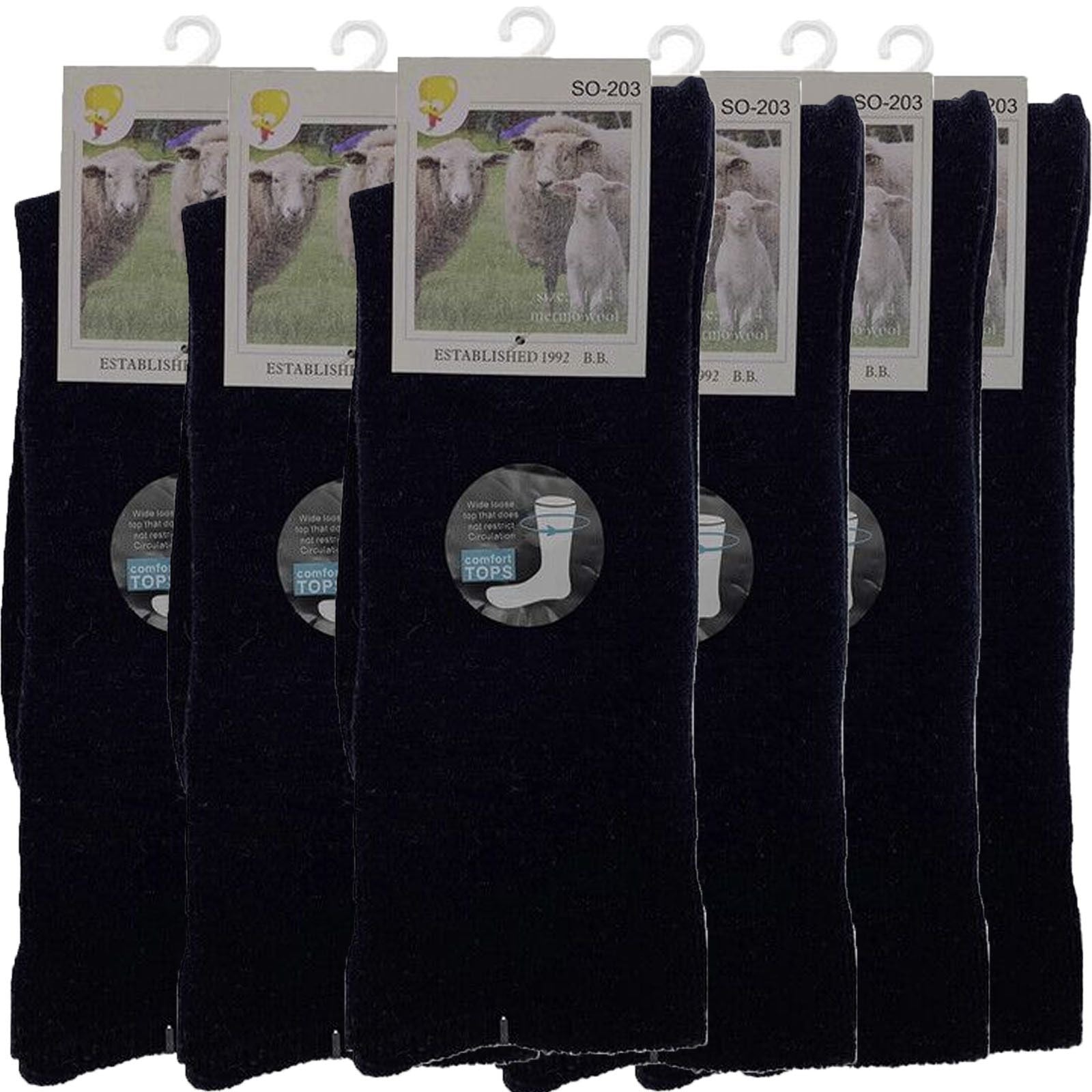 Merino Wool Mens Thermal Diabetic Socks Loose Top Circulation 6 Pairs - Navy - 2-8