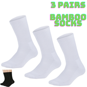 3 Pairs Bamboo Socks Unisex Premium Fiber Sock Super Soft Crew Tennis Sox - White - 6-11 V563-SO-622-3PAIRS-WHT-6_11