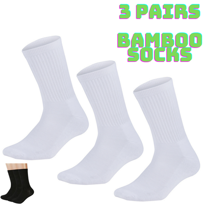 3 Pairs Bamboo Socks Unisex Premium Fiber Sock Super Soft Crew Tennis Sox - White - 6-11 V563-SO-622-3PAIRS-WHT-6_11
