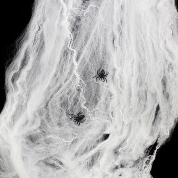 HALLOWEEN STRETCHABLE SPIDER WEB Spooky Decoration with Spiders Party Decor Ghost V563-SPIDERWEB-1PACKET