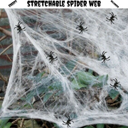 HALLOWEEN STRETCHABLE SPIDER WEB Spooky Decoration with Spiders Party Decor Ghost V563-SPIDERWEB-1PACKET