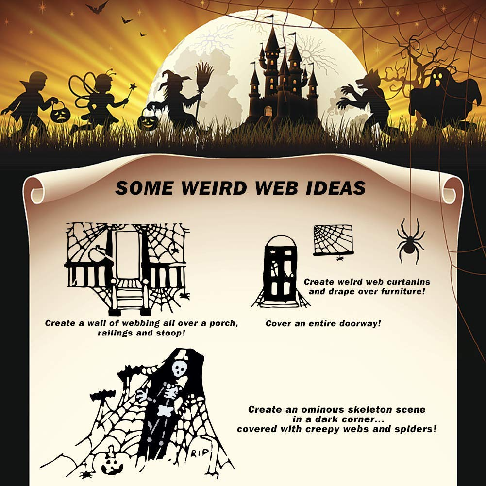 HALLOWEEN STRETCHABLE SPIDER WEB Spooky Decoration with Spiders Party Decor Ghost V563-SPIDERWEB-1PACKET