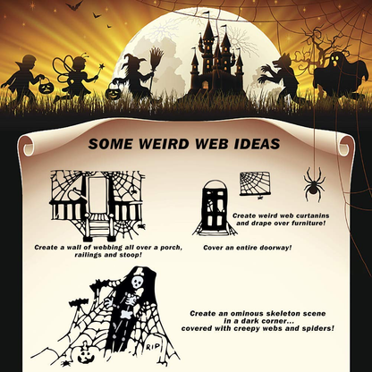 HALLOWEEN STRETCHABLE SPIDER WEB Spooky Decoration with Spiders Party Decor Ghost V563-SPIDERWEB-1PACKET