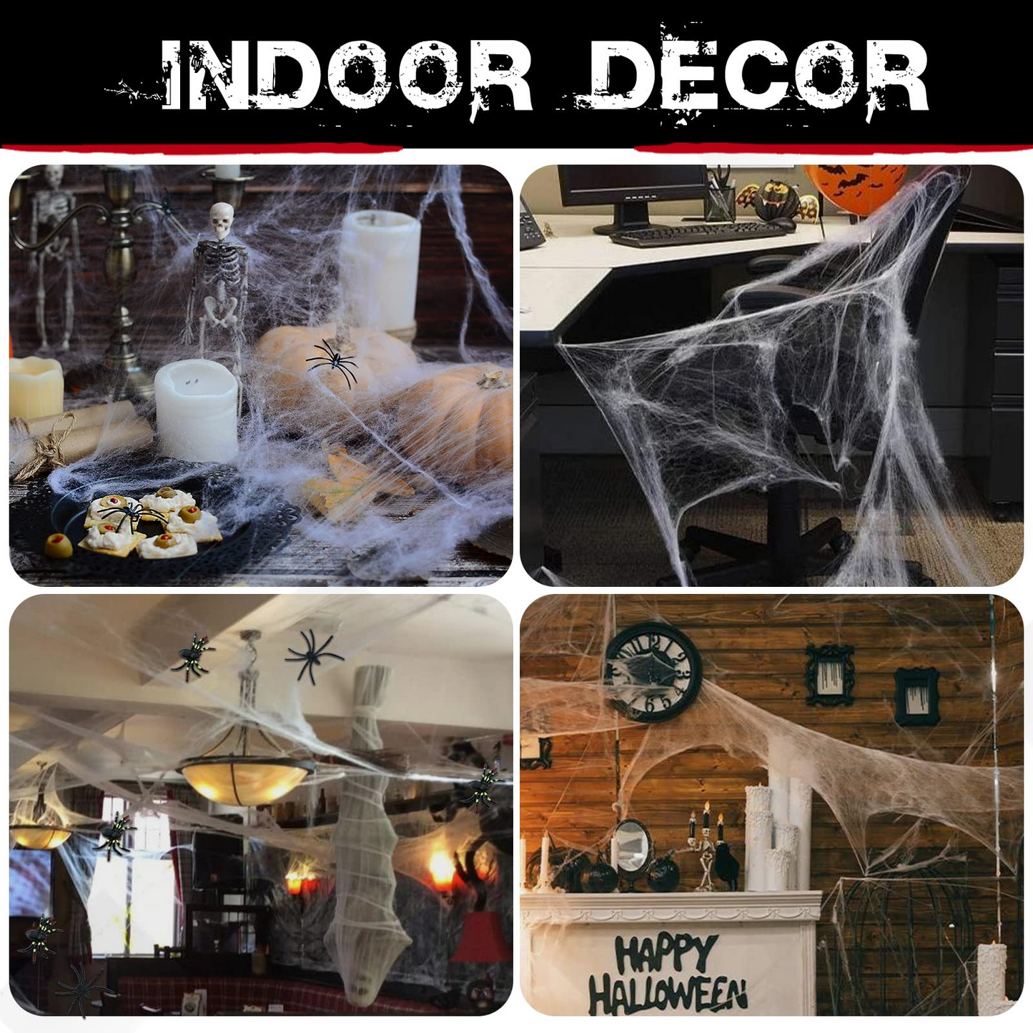 HALLOWEEN STRETCHABLE SPIDER WEB Spooky Decoration with Spiders Party Decor Ghost V563-SPIDERWEB-1PACKET