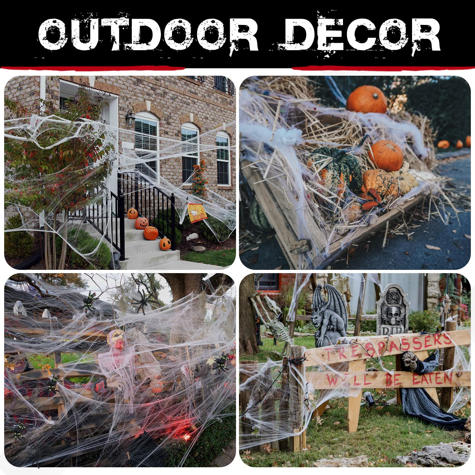 HALLOWEEN STRETCHABLE SPIDER WEB Spooky Decoration with Spiders Party Decor Ghost V563-SPIDERWEB-1PACKET