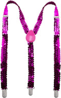 SEQUIN SUSPENDERS Unisex Adjustable Braces Clip On Elastic Y-Back - Hot Pink V563-SQNSUSPENDERS-HOTPNK