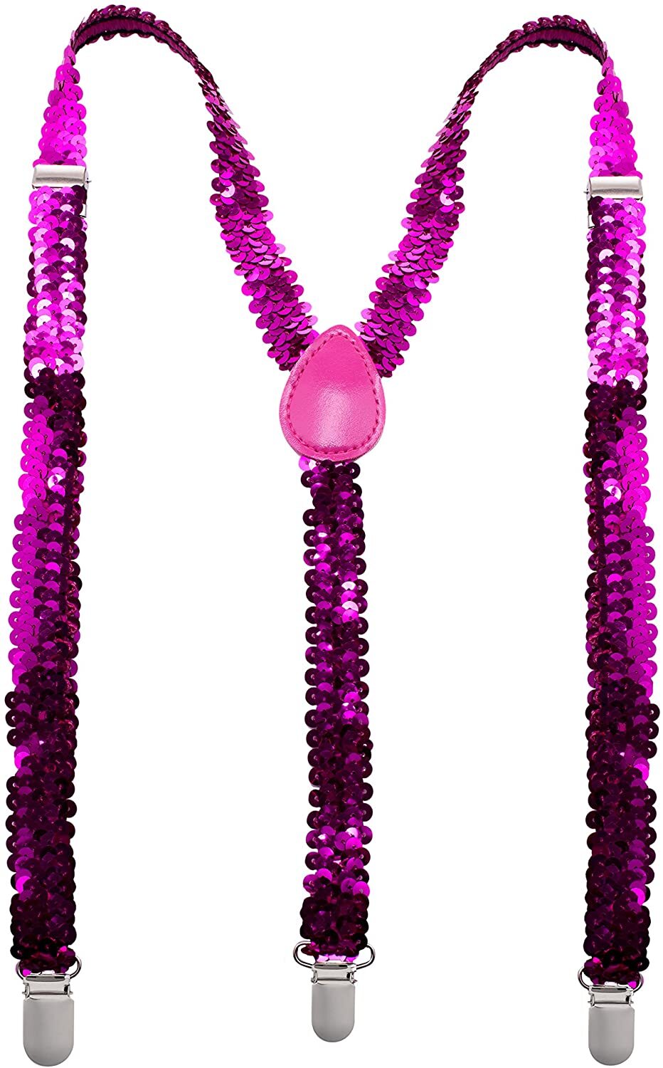 SEQUIN SUSPENDERS Unisex Adjustable Braces Clip On Elastic Y-Back - Hot Pink V563-SQNSUSPENDERS-HOTPNK