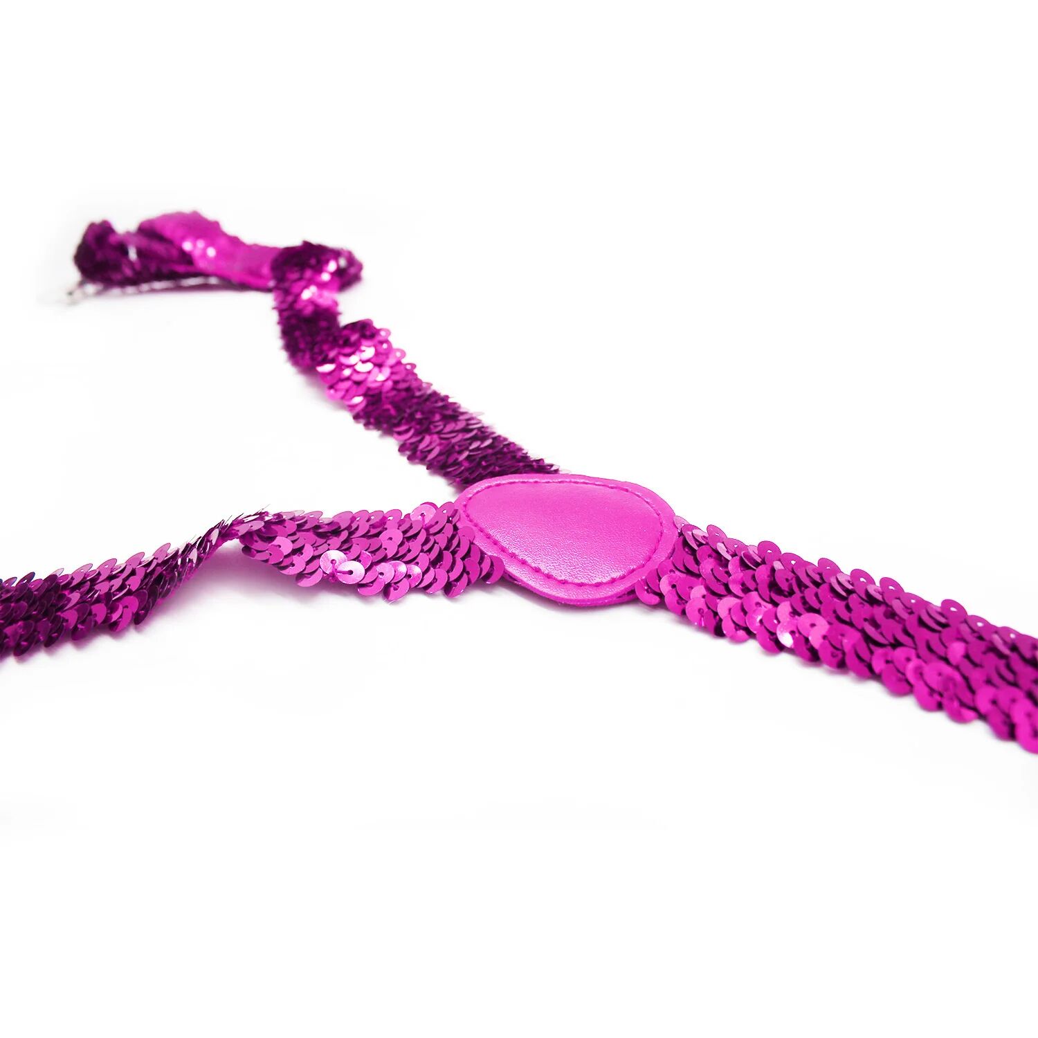 SEQUIN SUSPENDERS Unisex Adjustable Braces Clip On Elastic Y-Back - Hot Pink V563-SQNSUSPENDERS-HOTPNK