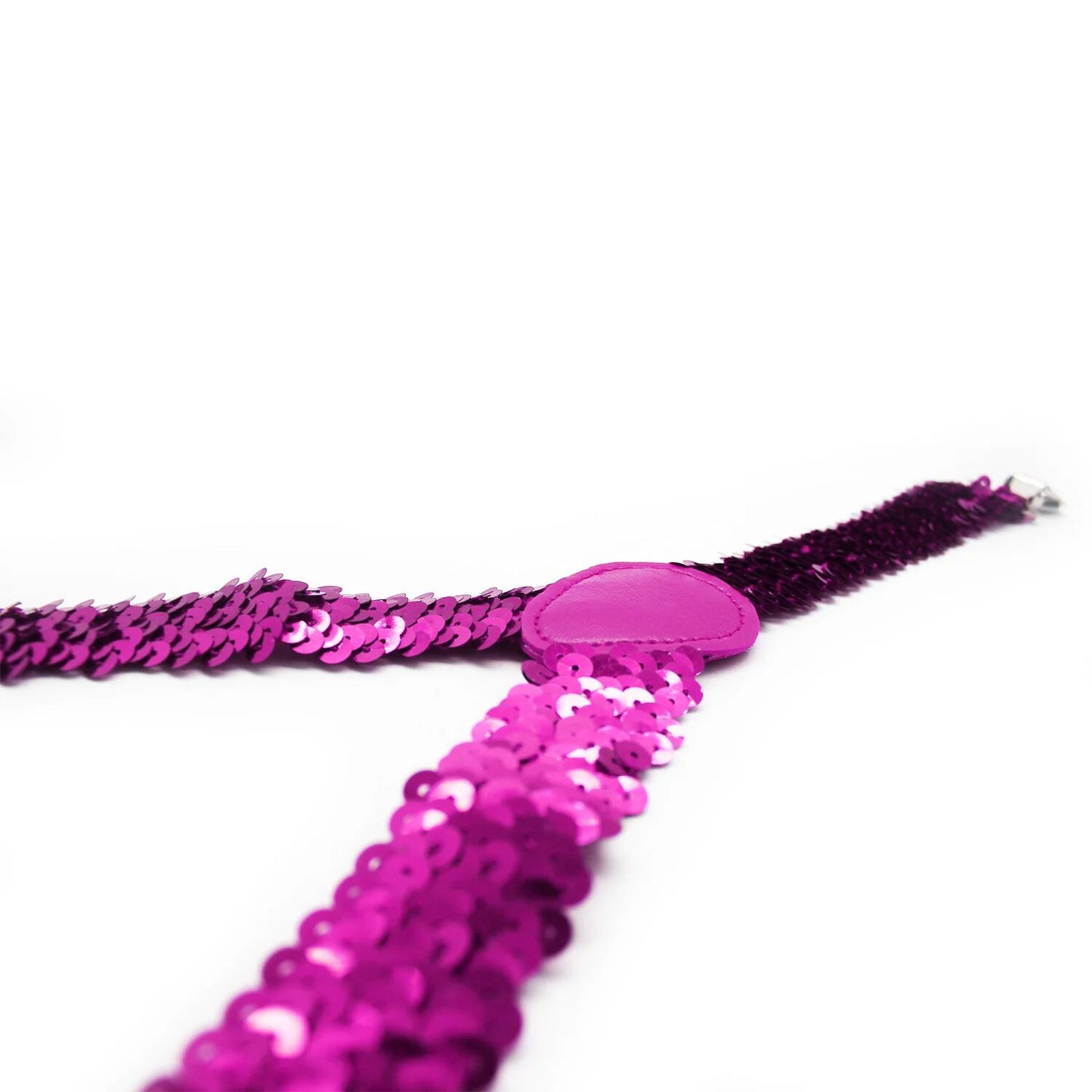 SEQUIN SUSPENDERS Unisex Adjustable Braces Clip On Elastic Y-Back - Hot Pink V563-SQNSUSPENDERS-HOTPNK