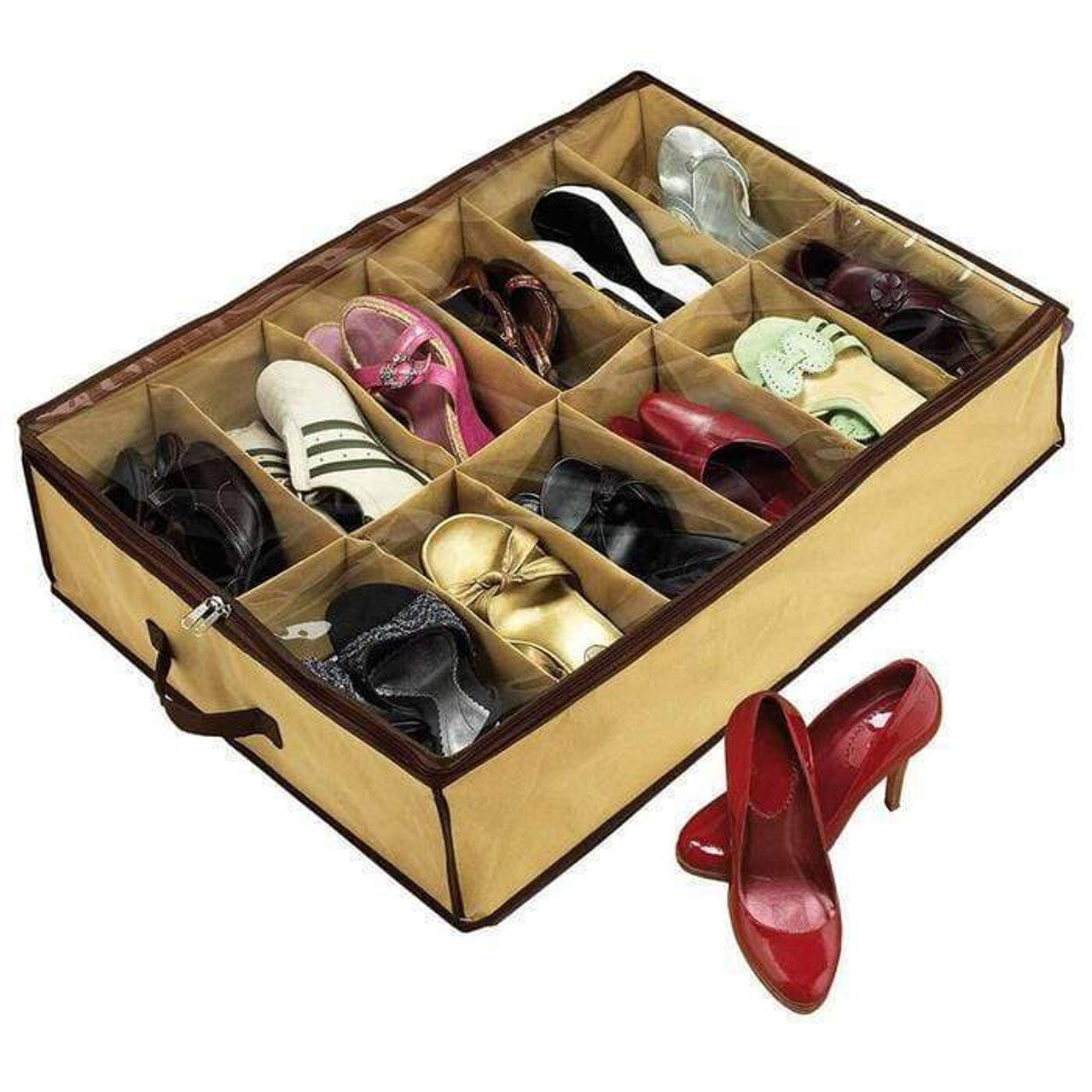Shoe Organiser 12 Pair Under Bed Storage Zippered Breathable Wardrobe Closet Bag V563-SST-TM