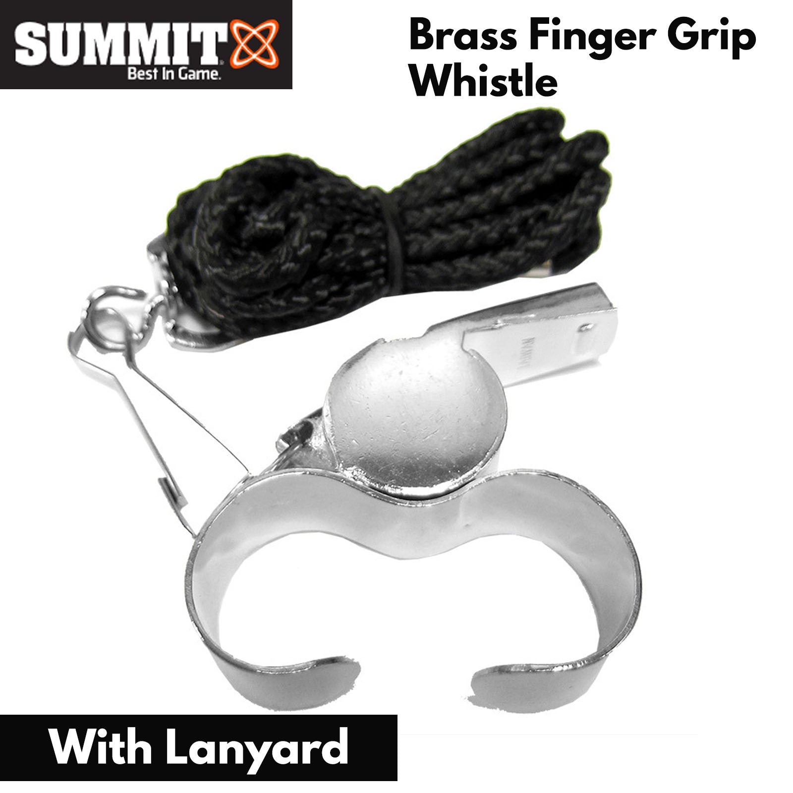 Summit Brass Finger Grip Sports Whistle w Lanyard Professional Referee Match Training V563-SUAC1303