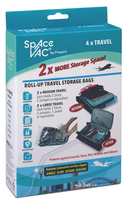 Space Vac Vacuum Storage Bag Seal Compressing Organizer Clothes - Travel 4 Pk V563-SVTV4