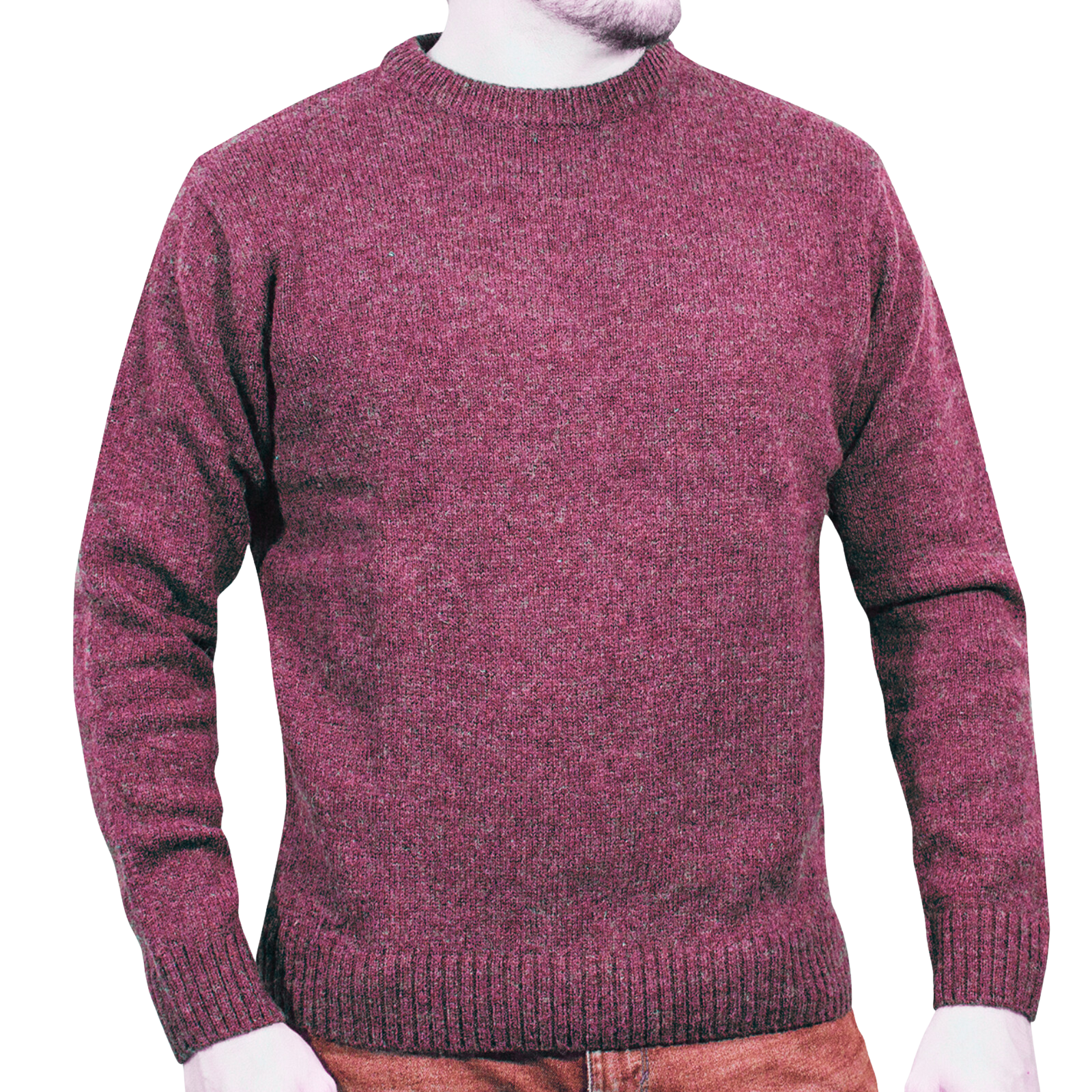 100% SHETLAND RAGG WOOL CREW Round Neck Knit JUMPER Pullover Mens Sweater Knitted - Burgundy - 4XL V563-SW-CN-BRGNDY97-4XL