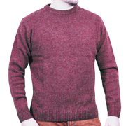 100% SHETLAND RAGG WOOL CREW Round Neck Knit JUMPER Pullover Mens Sweater Knitted - Burgundy - XL