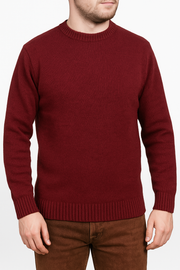100% SHETLAND RAGG WOOL CREW Round Neck Knit JUMPER Pullover Mens Sweater Knitted - Burgundy - XXL