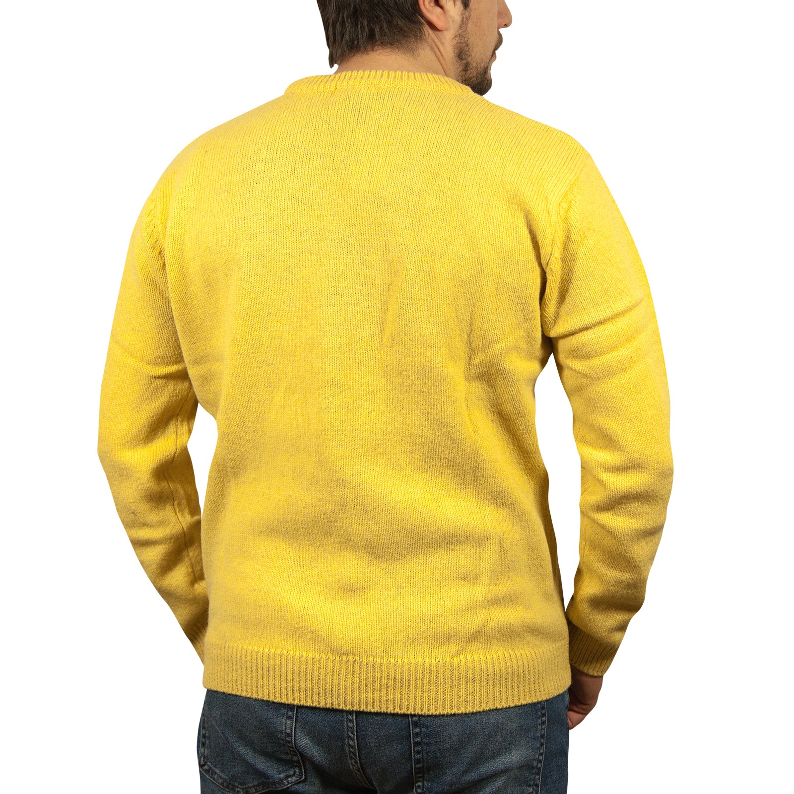 100% SHETLAND RAGG WOOL CREW Round Neck Knit JUMPER Pullover Mens Sweater Knitted - Corn (14) - L V563-SW-CN-CORN14-L