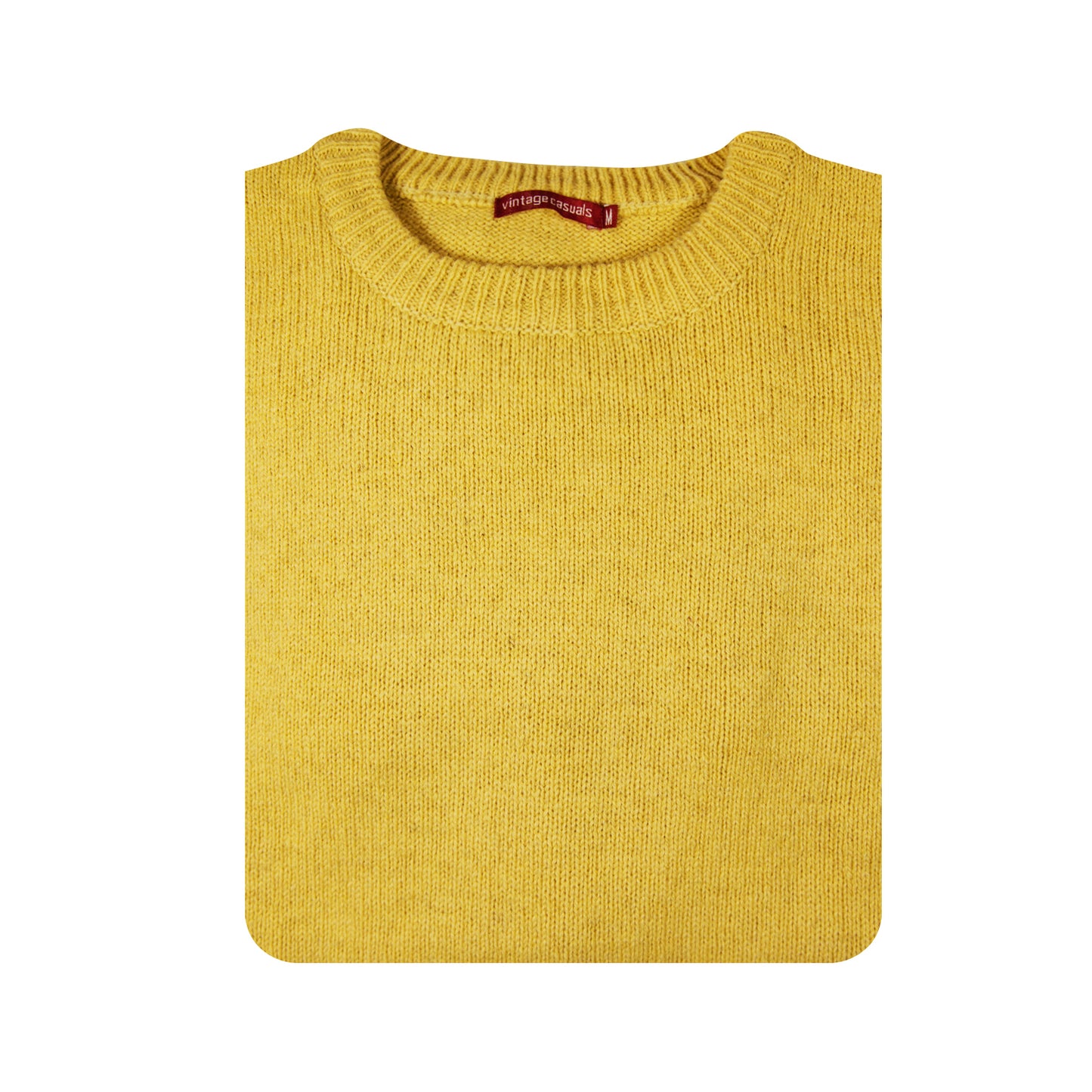 100% SHETLAND RAGG WOOL CREW Round Neck Knit JUMPER Pullover Mens Sweater Knitted - Corn (14) - M V563-SW-CN-CORN14-M