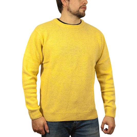 100% SHETLAND RAGG WOOL CREW Round Neck Knit JUMPER Pullover Mens Sweater Knitted - Corn (14) - XL V563-SW-CN-CORN14-XL