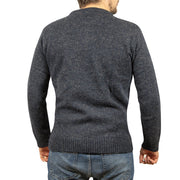 100% SHETLAND RAGG WOOL CREW Round Neck Knit JUMPER Pullover Mens Sweater Knitted - Navy - 3XL