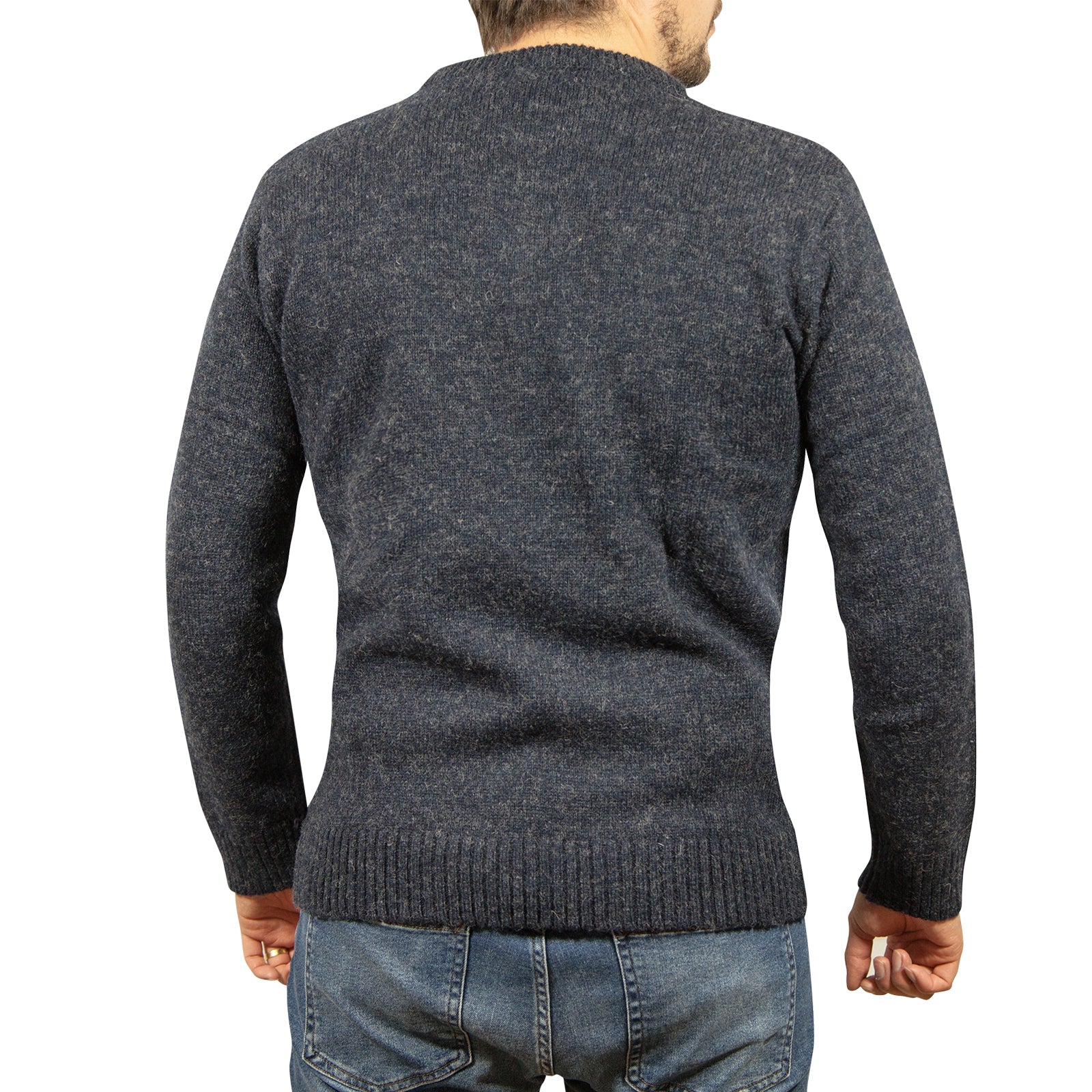 100% SHETLAND RAGG WOOL CREW Round Neck Knit JUMPER Pullover Mens Sweater Knitted - Navy - 3XL