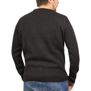 100% SHETLAND RAGG WOOL CREW Round Neck Knit JUMPER Pullover Mens Sweater Knitted - Plain Black - L V563-SW-CN-FBK-99B-L