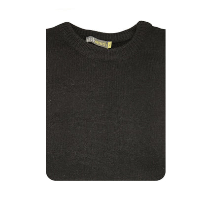 100% SHETLAND RAGG WOOL CREW Round Neck Knit JUMPER Pullover Mens Sweater Knitted - Plain Black - L V563-SW-CN-FBK-99B-L