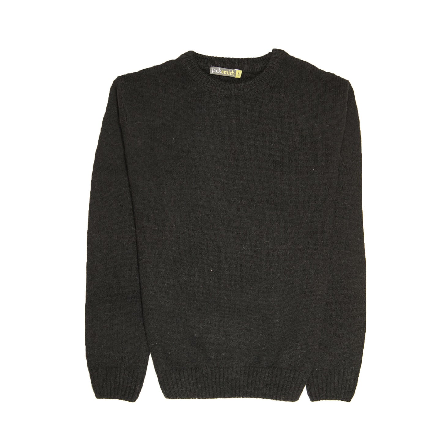100% SHETLAND RAGG WOOL CREW Round Neck Knit JUMPER Pullover Mens Sweater Knitted - Plain Black - L V563-SW-CN-FBK-99B-L