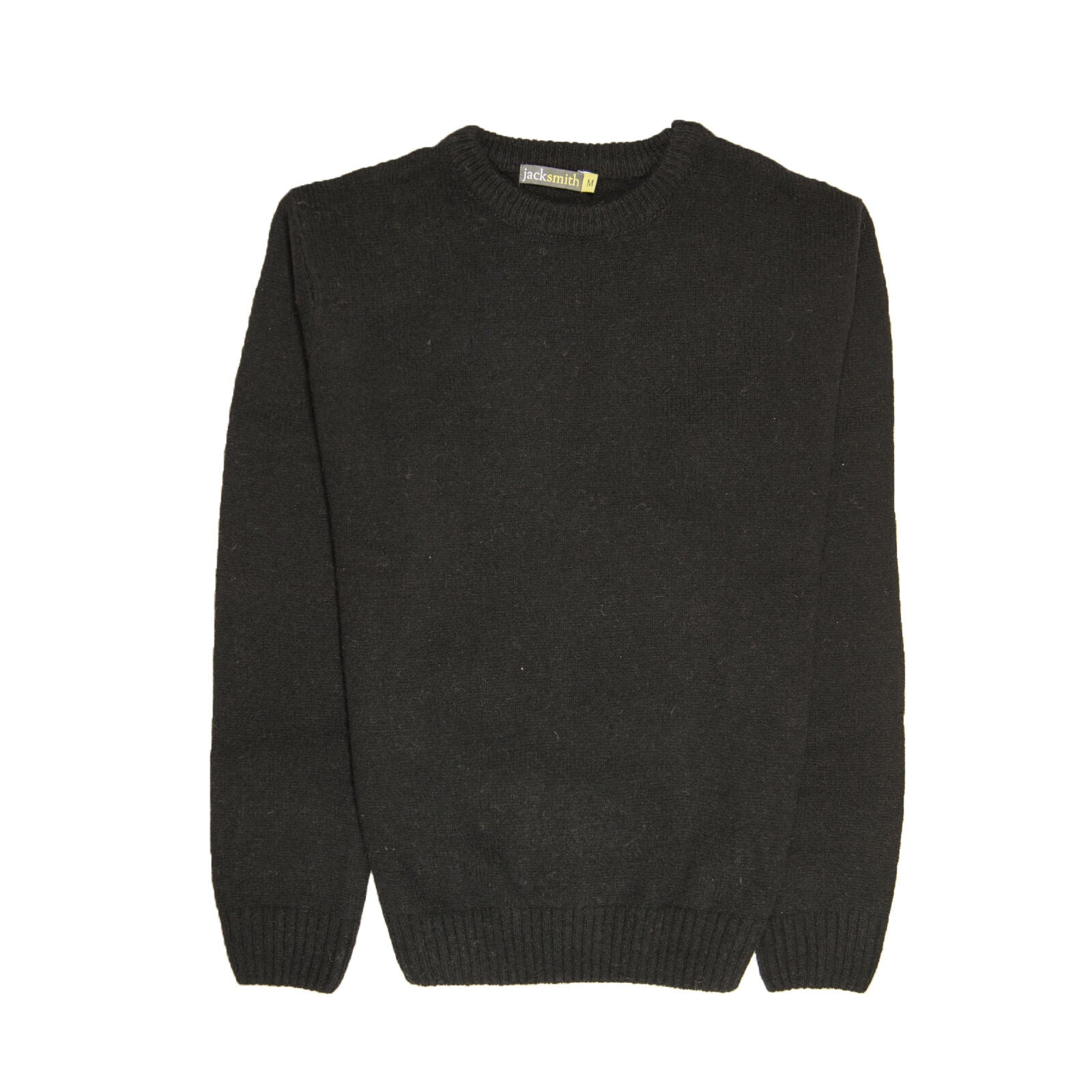 100% SHETLAND RAGG WOOL CREW Round Neck Knit JUMPER Pullover Mens Sweater Knitted - Plain Black - L V563-SW-CN-FBK-99B-L
