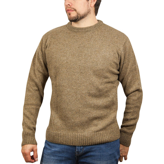 100% SHETLAND RAGG WOOL CREW Round Neck Knit JUMPER Pullover Mens Sweater Knitted - Nutmeg - 4XL V563-SW-CN-NUTMEG23-4XL