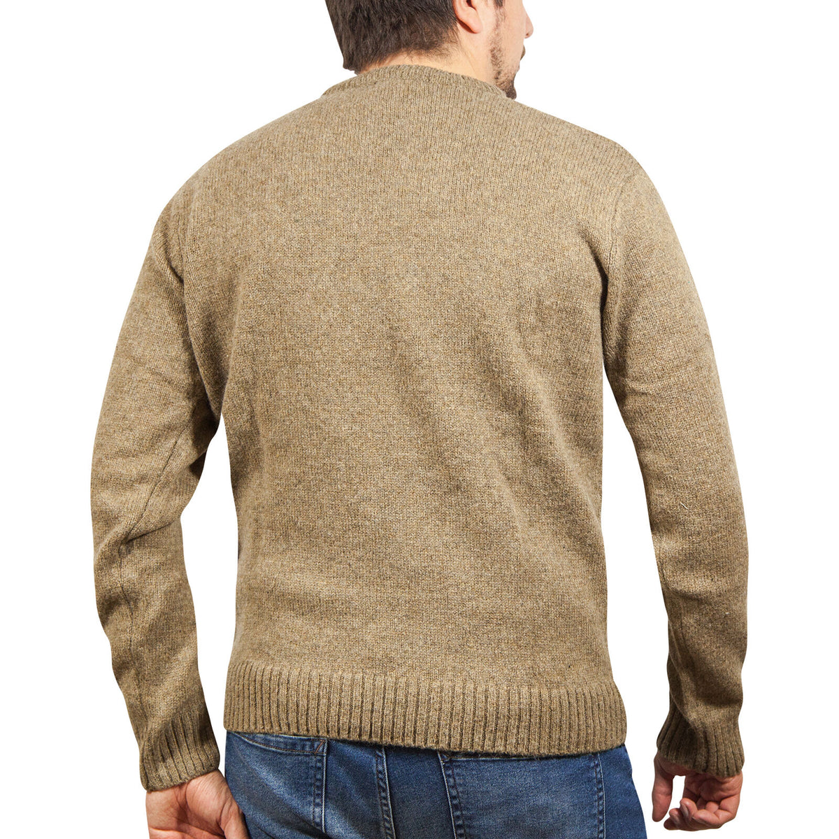 100% SHETLAND RAGG WOOL CREW Round Neck Knit JUMPER Pullover Mens Sweater Knitted - Nutmeg - M V563-SW-CN-NUTMEG23-M