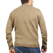 100% SHETLAND RAGG WOOL CREW Round Neck Knit JUMPER Pullover Mens Sweater Knitted - Nutmeg - XXL
