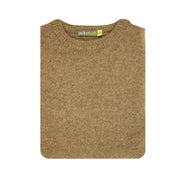 100% SHETLAND RAGG WOOL CREW Round Neck Knit JUMPER Pullover Mens Sweater Knitted - Nutmeg - XXL