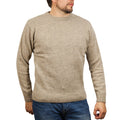 100% SHETLAND RAGG WOOL CREW Round Neck Knit JUMPER Pullover Mens Sweater Knitted - Beige - M V563-SW-CN-OAT03-M
