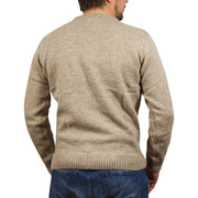 100% SHETLAND RAGG WOOL CREW Round Neck Knit JUMPER Pullover Mens Sweater Knitted - Beige - XL